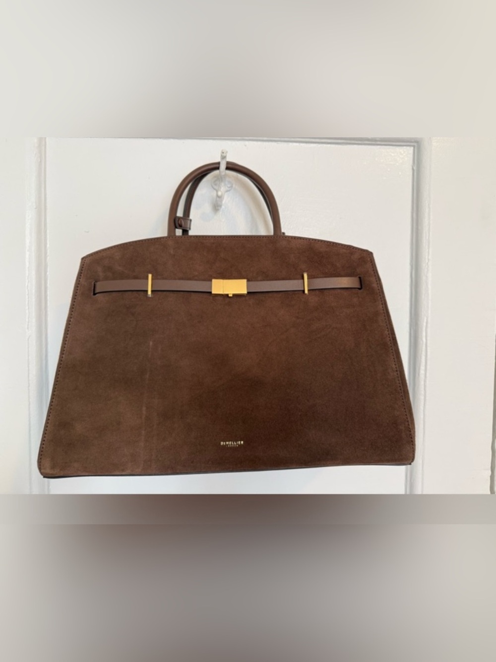 DeMellier Brown Suede Logo Dust Bag with Gold Print